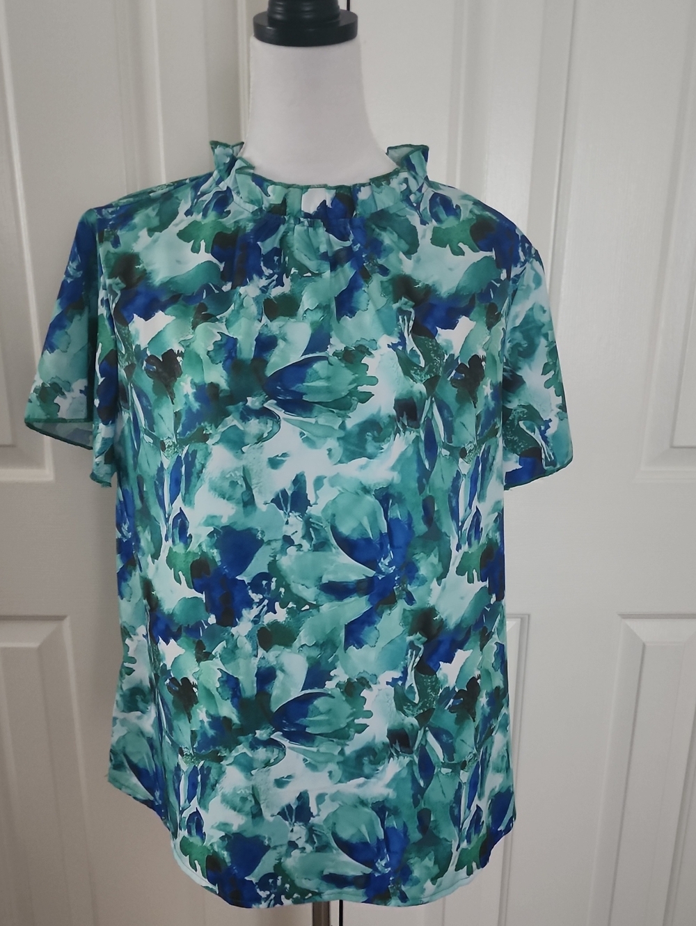 Women's Watercolor Floral Blouse — Blue Green